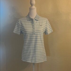 Tommy Hilfiger Light Blue and White Striped Button-Down Polo